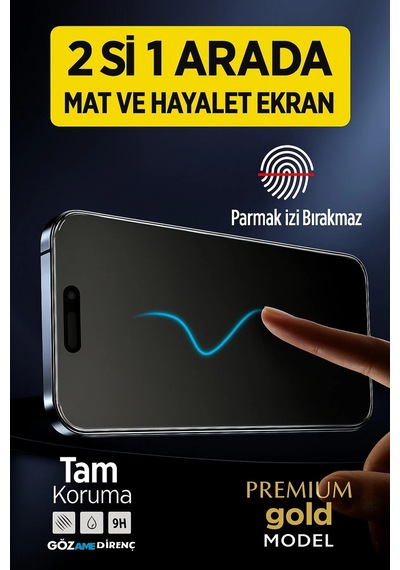 İphone 16 Pro Max Uyumlu Mat+ Gizlilik Hayalet 2 Si 1 Arada Kaplayan Kırılmaz 9h Ekran Koruyucu