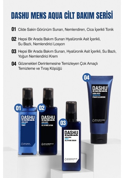 Dashu Mens Aqua Deep Potent Cilde Sakin Görünüm Sunan Ve Nemlendiren Cica İçerikli Tonik 153 ML