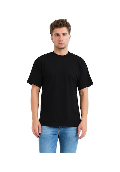 Justever 100% Pamuk Oversize Fit Bisiklet Yaka Siyah Erkek T-shirt - Alpha SIYAH Siyah
