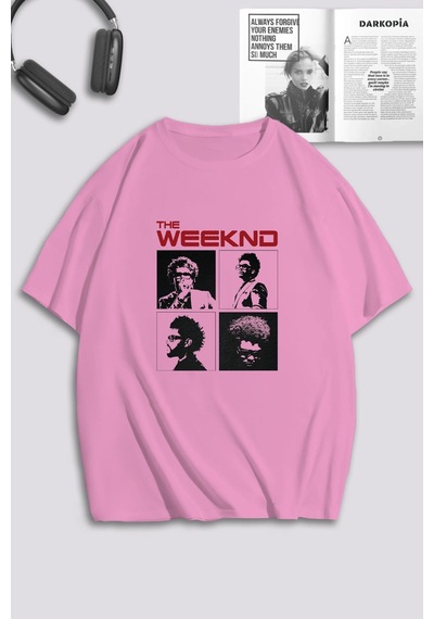 Unisex Kadın Erkek The Weeknd Baskılı Özel Tasarım Oversize T-shirt Pembe Mck0171 Pembe
