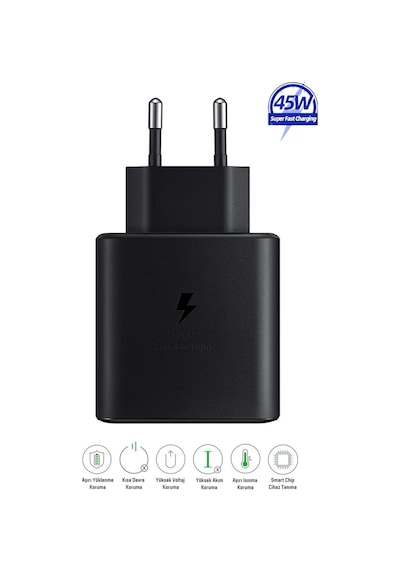 Samsung Galaxy M07 Uyumlu 45w Type-c Girişli Super Hızlı Şarj Cihazı Adaptör - Garantili Siyah