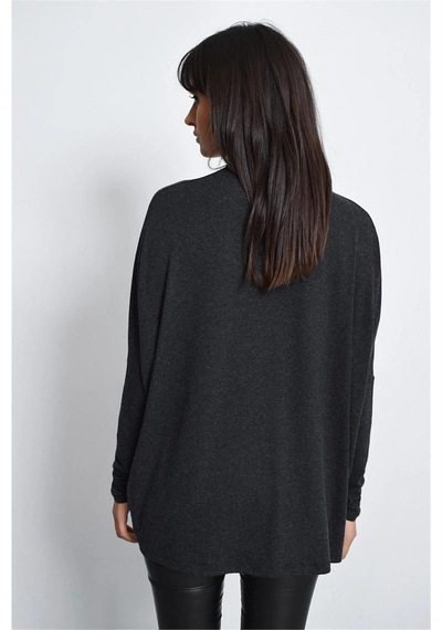 WeShaya Kadın Antrasit Yeni Moda Uzun Kol Oversize Kesim Basic Örme Bluz Antrasit