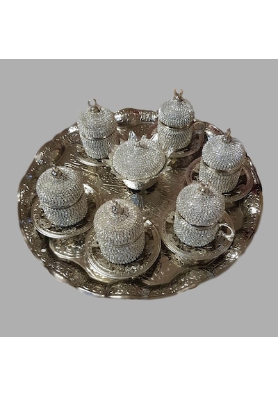 Ceyyiz 8'Li Silver Hilal Lokumluk Kahve Fincanı Set