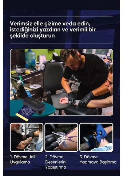 Aımo Mr3 Bluetooth Dövme Stencil Yazıcısı Kablosuz Termal Transfer Yazıcı 100 Adet + 30 Metre Rulo Hediyedir