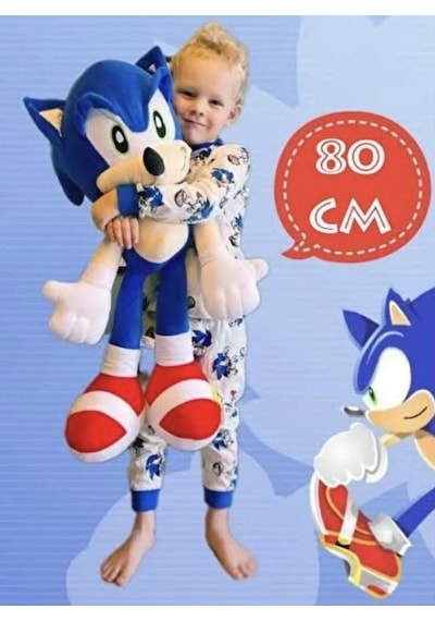 Sonic Peluş Oyuncak 80 Cm Dev Boy En Büyük Boy Hediyelik Uyku Arkadaşı Mavi