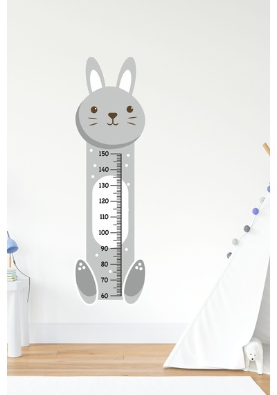 MSticker Sevimli Gri Tavşan Çocuk Bebek Odası Boy Cetveli Sticker 48x163cm
