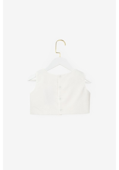 Le Mabelle Ekru Saten Kolsuz Kız Çocuk Crop Ekru
