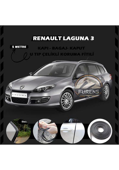 Renault Laguna 3 Oto Araç Kapı Koruma Fitili 5 Metre Parlak Siyah Renk