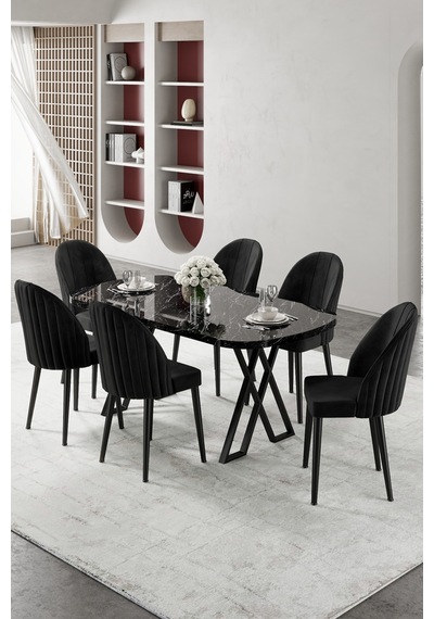 Canisa Kaye Serisi Mdf 90x168 Siyah Mermer Desen Mutfak Masası Takımı 6 Siyah Sandalye Masa Siyah Mermer Desen Sandalye Siyah Canisa Kaye Serisi Mdf 90x168 Siyah Mermer Desen Mutfak Masası Takımı 6 Siyah Sandalye Masa Siyah Mermer Desen Sandalye Siyah