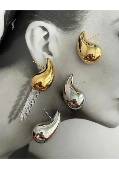 Gold Bottega Damla Küpe Çok Renkli