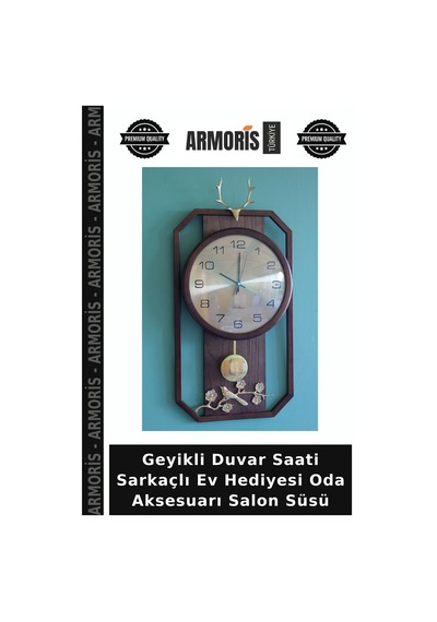 Geyikli Duvar Saati Sarkaçlı Ev Hediyesi Oda Aksesuarı Salon Süsü