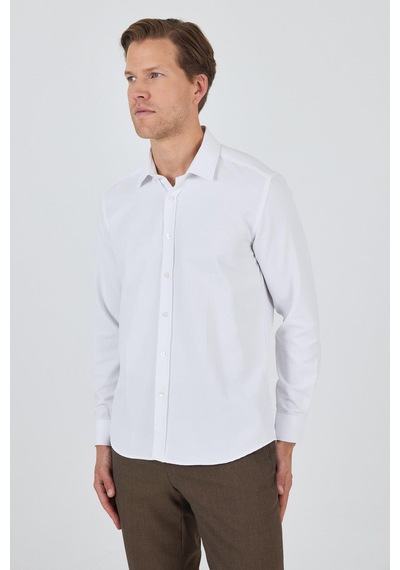 İmza Uzun Kol Desenli Armürlü Sert Yaka Cepsiz Pamuklu Classic Slim Fit Gömlek 1004250194 Beyaz İmza Uzun Kol Desenli Armürlü Sert Yaka Cepsiz Pamuklu Classic Slim Fit Gömlek 1004250194 Beyaz