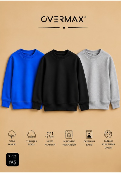 Overmax 3 Lü Çocuk Kapüşonsuz Sweatshirt Seti 3-12 Yaş Saks Mavi-siyah-gri - 920220367 Saks Mavi-siyah-gri Overmax 3 Lü Çocuk Kapüşonsuz Sweatshirt Seti 3-12 Yaş Saks Mavi-siyah-gri - 920220367 Saks Mavi-siyah-gri