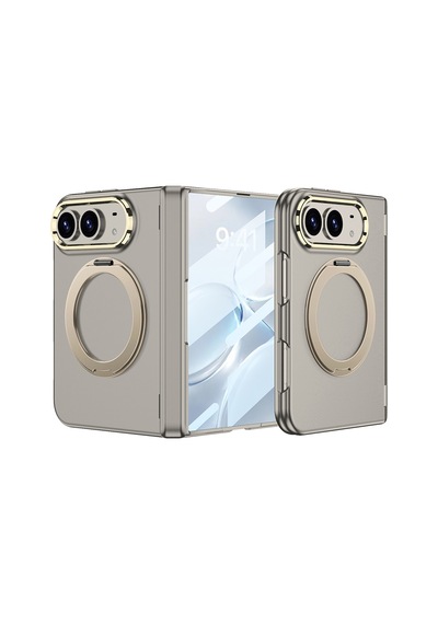 Apple Uyumlu iPhone Duo Kılıf M-safe Şarj Özellikli 360 Ring Standlı Sert Pc Kapak Kpt-07 Titanyum
