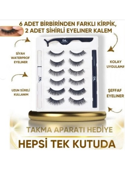3d Manyetik 12 Adet Takma Kirpik Seti 6 Çift + 2 Adet Likit Eyeliner Yapıştırıcı + Kirpik Cımbızı
