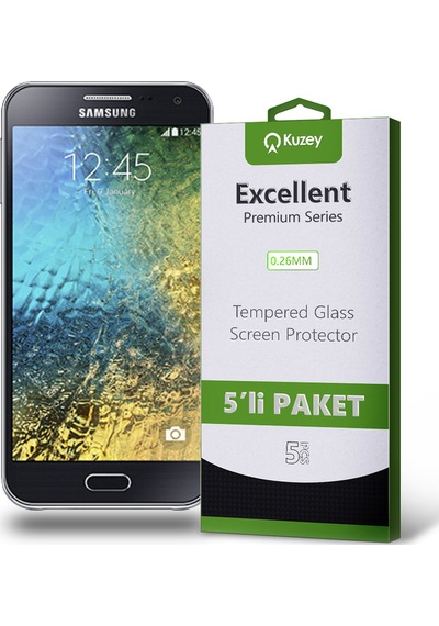 Samsung Galaxy E5 ile Uyumlu Kırılmaz Temperli Ekran Koruyucu Cam Ekonomik 5'li Paket