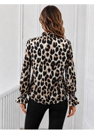 Suma Kadın Modal Bluz Uzun Kollu Balıkçı Yakalı Leopar Desenli