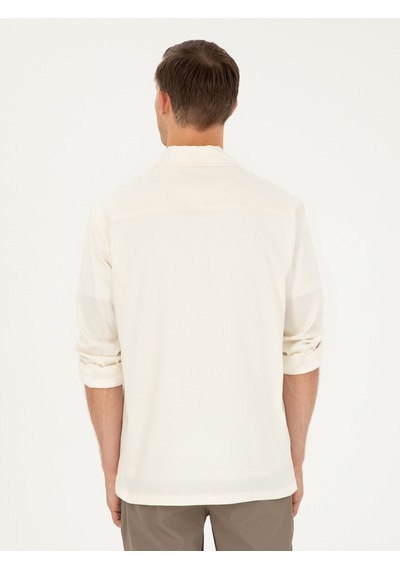 Cacharel Ekru Regular Fit Keten Karışımlı Cepli Ceket Gömlek 15469610