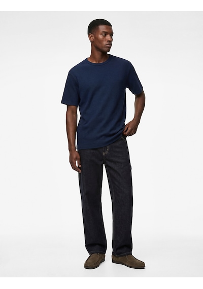 Koton Regular Fit Dokulu Kısa Kollu Basic Bisiklet Yaka Tişört Lacivert 6sam10054mk Lacivert