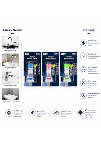 Lunaev 12 Adet Musluk Ucu Filtresi 2 Katmanlı - Taşlı - Pervaneli 360 16 - 19 Mm Tüm Musluklara Açık Ahşap
