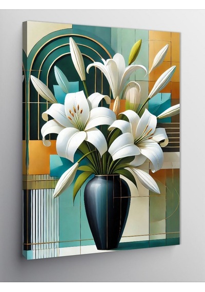 Kanvas Tablo Vazoda Beyaz Zambaklar 50cmx70cm
