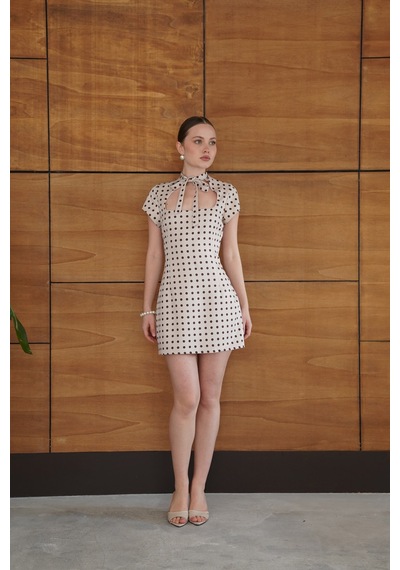 Verymoda Puantiyeli Saten Elbise D2978 Taş