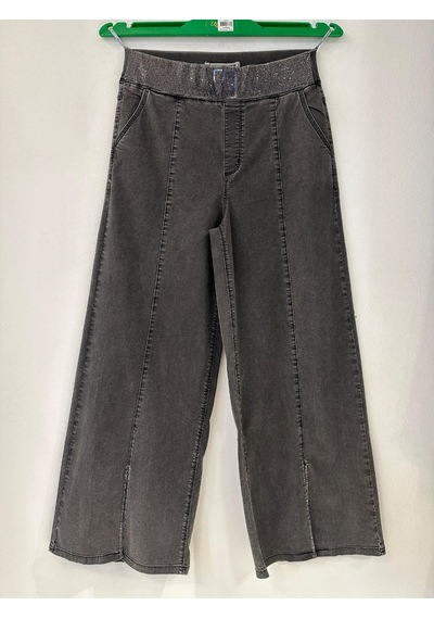 Büyük Beden Denim Taşlı Bol Paça Detaylı Kadın Pantolon Siyah