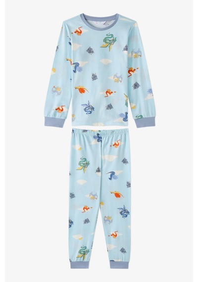Penti Erkek Çocuk Mavi Mini Dragon Riders Pamuklu Uzun Kollu 2li Pijama Takımı