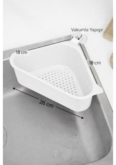Vantuzlu Üçgen Lavabo Süzgeci Mutfak Evye Köşe Süzgeci Beyaz Plastik Diğer
