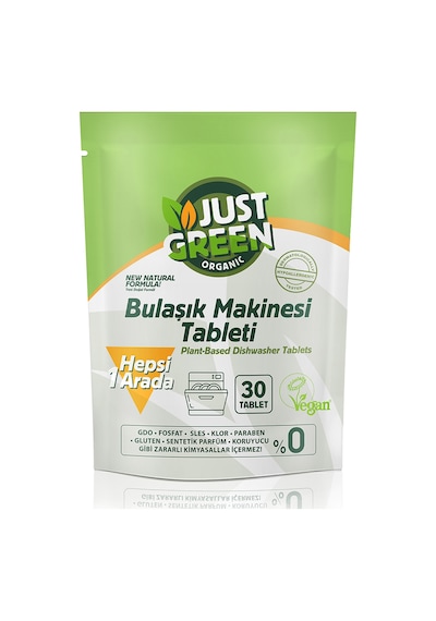 Just Green Organic Bulaşık Makinesi Tableti 30'lu 480 G 3'li Avantaj Paketi Mıchu
