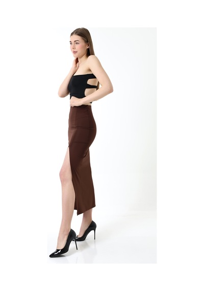 Winmoda34 Kadın Önden Derin Yırtmaçlı Dalgıç Etek Full Likralı Maxi Boy 92 Cm Kahverengi Winmoda34 Kadın Önden Derin Yırtmaçlı Dalgıç Etek Full Likralı Maxi Boy 92 Cm Kahverengi