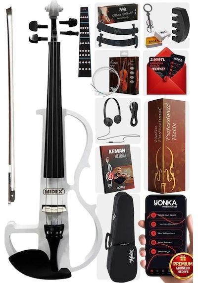 Midex RCZ-606W Elektro Keman Seti Beyaz (Kulaklık Kablo Metod Tuner Yastık )