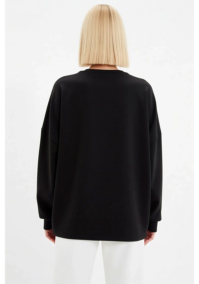 Benerly Kadın Bisiklet Yaka Düşük Kol Uzun Kollu Geniş Kalıp Sweatshirt F siyah