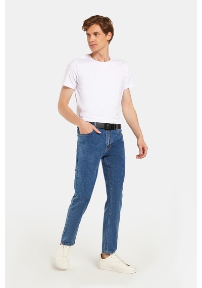 Tudors Erkek Slim Fit Yıkamalı Taşlamalı Esnek Kot Düz Paça Tapered Açık Mavi Pantolon-34828 Açık Mavi