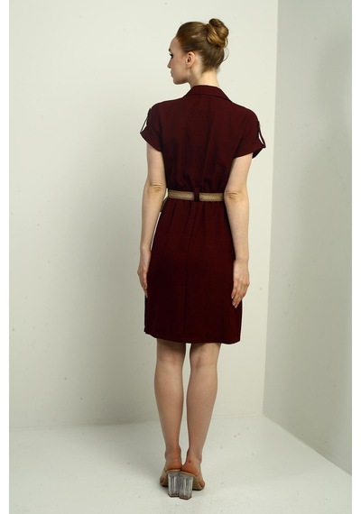 By Saygı Kadın Torba Cepli Beli Kemerli Elbise-40676 Bordo