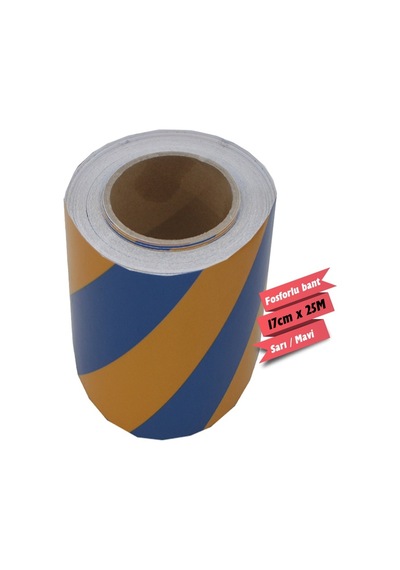 Carub Reflektif Fosforlu Çapraz Şerit Bant 17 Cm x 25 Metre Sarı Mavi BR2406405