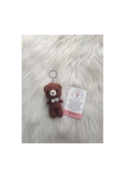 Amigurumi Organik Örgü Oyuncak Anahtarlık Kahverengi
