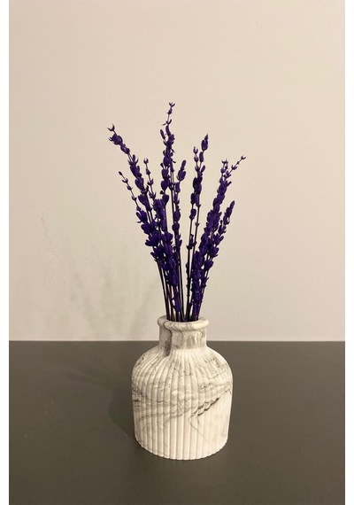 Mini Mermer Desen Çizgili Dekoratif Vazo Biblo 7x10 Cm Beyaz