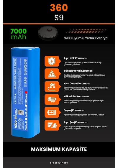 360 S9 7000mAh Robot Süpürge Bataryası