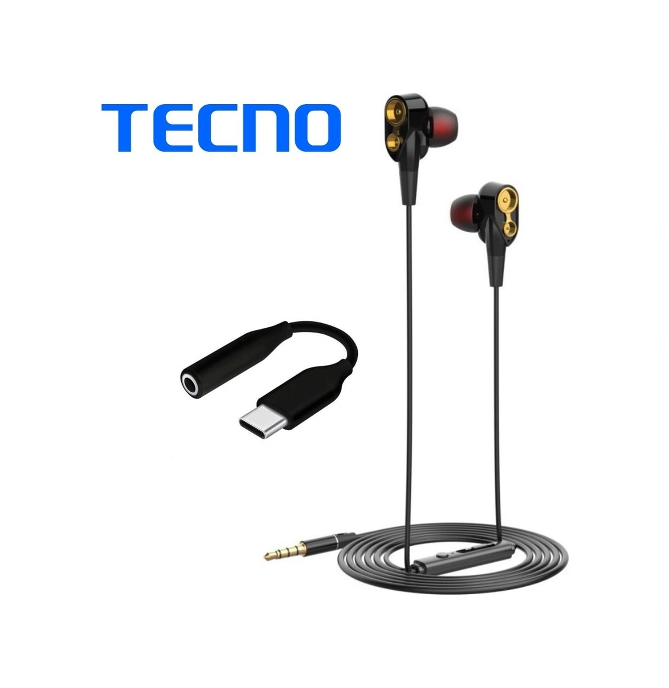 Tecno Hot Beats 3d Hifi 4 Hoparlörlü 3.5mm Jack Girişli Type-c Dönüştürücülü Mikrofonlu Kulaklık Siyah J2uc10 Telefon Kulaklıkları