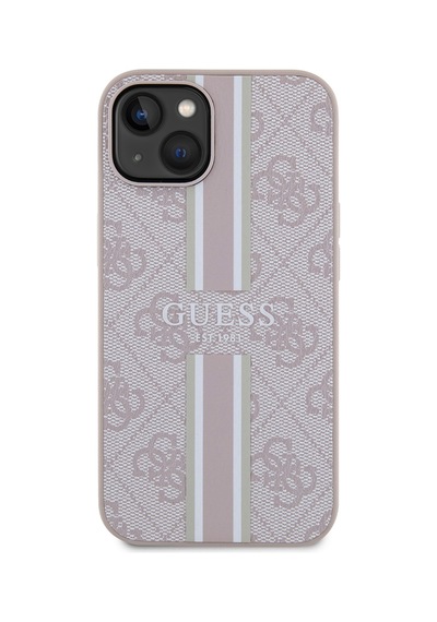 Apple Uyumlu iPhone 14 Kılıf Guess Lisanslı Magsafe Şarj Özellikli 4g Şerit Tasarımlı Printed Kapak Pembe