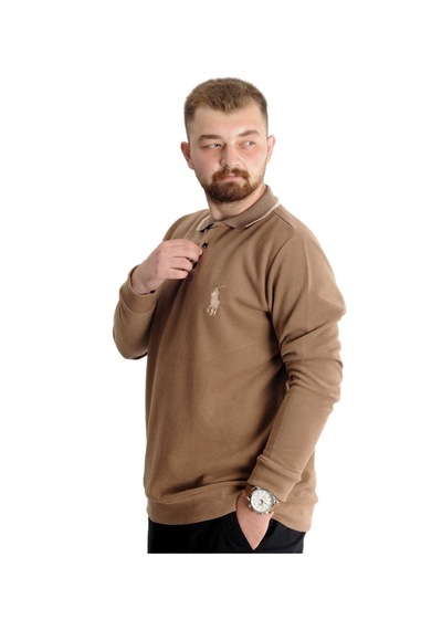 Mode Xl Büyük Beden Erkek Sweat Polo Selanik Horse 23442 Sütlü Kahve 001