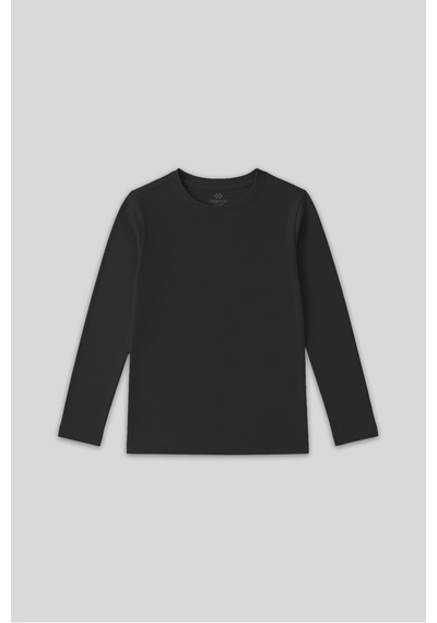 Antrasit O Yaka Standart Fit Basic Uzun Kollu Unisex Çocuk T-shirt - 11329 Antrasit
