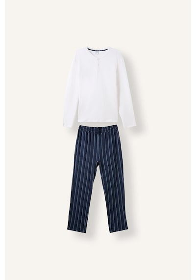 Defacto New Regular Fit Uzun Kollu Düğme Detaylı Üst Çizgili Alt 2li Pijama Takımı H7607ax26auwt34 Beyaz-wt34