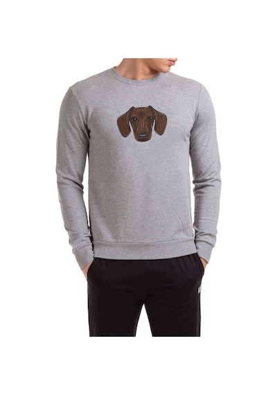 Dog Head Köpek Baskılı Gri Erkek Örme Sweatshirt (530944122)