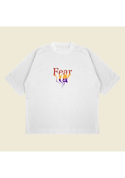 Startmore Fear Baskılı Oversize Unisex Pamuklu Nefes Alan Kalın Kumaşlı Beyaz