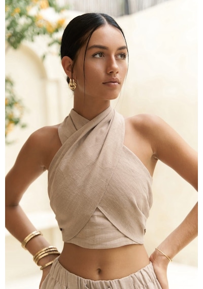 Mai Collection Mai Studios Co. Moira Vizon Keten Crop Pantolon Takım Vizon Mai Collection Mai Studios Co. Moira Vizon Keten Crop Pantolon Takım Vizon