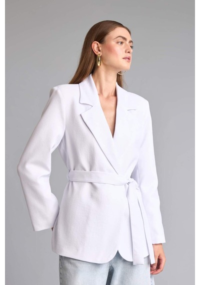 Defacto Regular Fıt Kuşaklı Blazer Ceket H0851ax26smwt36 Beyaz-wt36