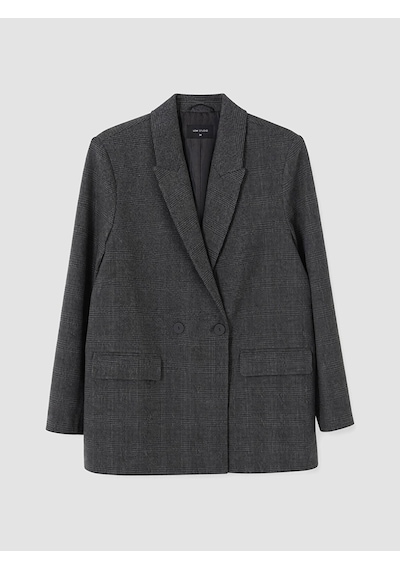 Lcw Studıo Gri Kruvaze Yaka Ekose Kadın Blazer Ceket