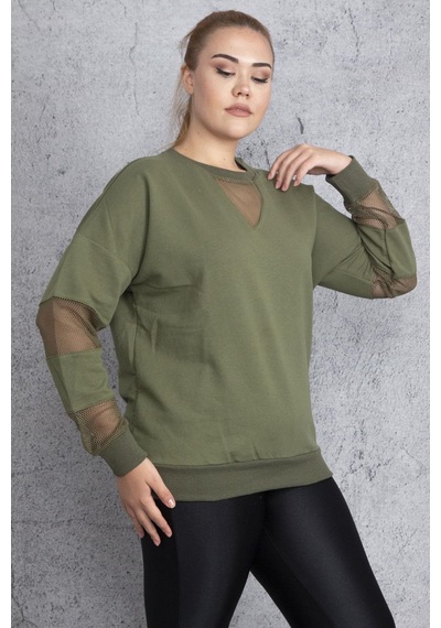 Şans Kadın Haki Filedetaylı Sweatshirt 65n18844-siyah Siyah